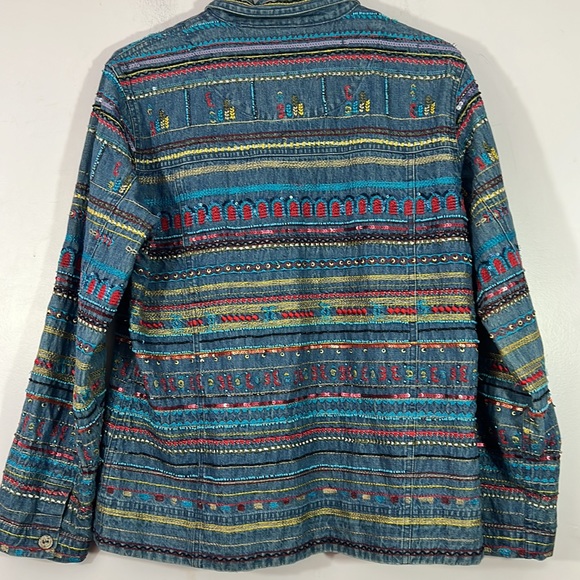 Chicos, medium, embroidered, sequined and beaded denim jacket,chicos size 1 - Picture 3 of 4